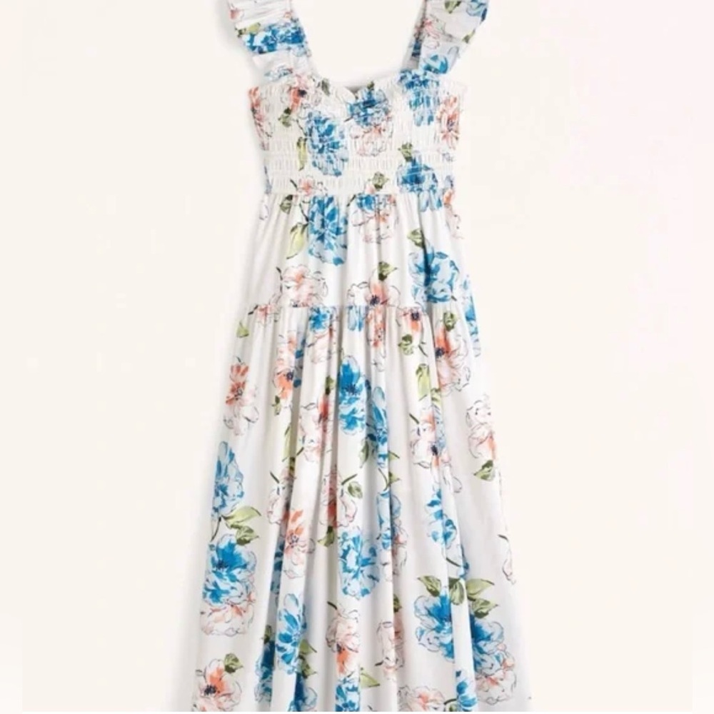 Abercrombie and Fitch Ruffle Strap Smocked MIDI Dress
